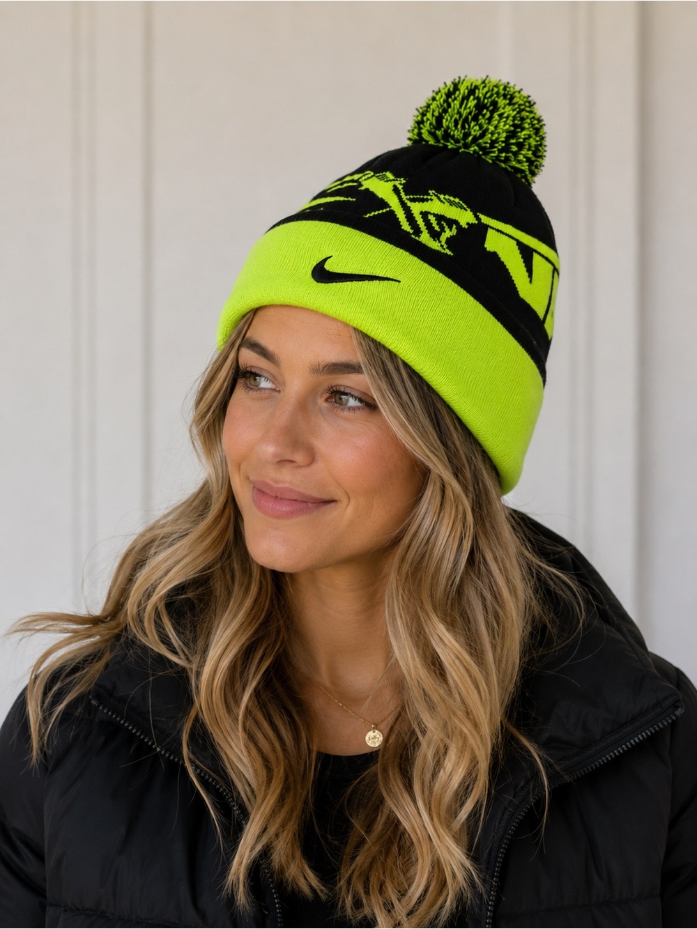 Nike Cross Country Black & Neon Yellow Pom Beanie